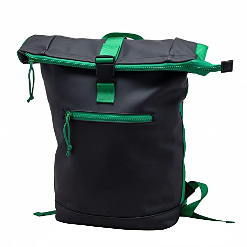 X RAY Roll Top Laptop Backpack for Men Women, PU Leather Expandable Roll Up Backpack Capacity Adjustable 22L Fits 15.6" Laptop, Black/Kelly Green - color: Black/Kelly Green