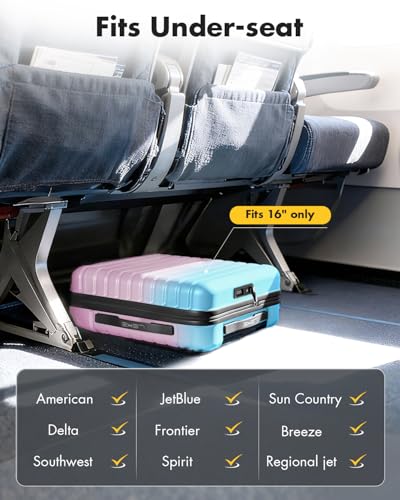 Lekesky 16 Inch Underseat Carry On Luggage Airline Approved, F-Cotton Candy | Durable ABS, Small Underseat Carry-on Luggage with TSA Lock Spinner Wheels, Personal Item Luggage Removable Wheels for Travel - color: F-Cotton Candy, size: 16 Inch