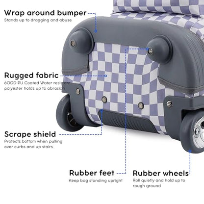 J World Sundance Laptop Rolling Backpack for Girls Boys. Roller Bookbag with Wheels, 20 Inch, Lavender Checkers - color: Lavender Checkers