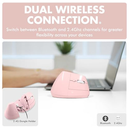 X9 Performance Wireless Vertical Ergonomic Mouse - (BT + 2.4Ghz) - Click in Comfort - Up to 4000 DPI, 6 Button, Rechargeable - Bluetooth Ergonomic Vertical Mouse Wireless - for Mac and PC - Pink - color: Pink
