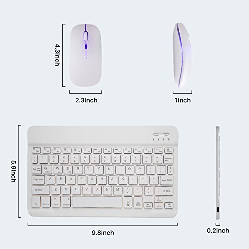 Bluetooth Keyboard and Mouse Combo for iPad - Rechargeable Wireless Keyboard & Mouse with 7-Color Backlit Compatible with iPad 9th/8th Gen, iPad Pro/Air/Mini, iPhone14/13/12 Pro, White - color: white