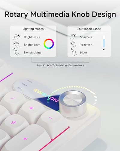 EWEADN Wired Keyboard and Mouse Combo with Detachable Wrist Rest, Quiet Ergonomic Keyboard Mouse Set with Multimedia Knob, RGB Backlit, Double-Shot Keycaps Natural Typing for Laptop, PC - White - color: White