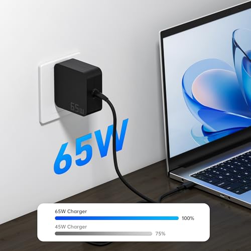 65W USB C Laptop Charger, Universal Fast Charging Power Adapter - Compact Type C Charger Block for MacBook, Dell, HP, Travel, Home & Office Use