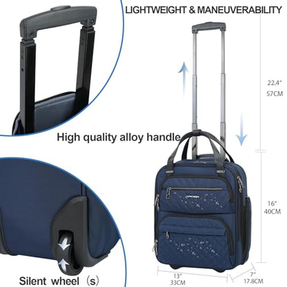 KROSER Carry On Underseat Multi-functional, 16-inch Underseater Lightweight Overnight Suitcase for Women, Navy - color: Navy