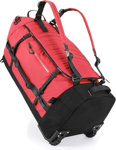 Rolling Duffle Bag with Wheels,86L 30”Carry on Luggage with Wheels,Folding Travel Bag,Duffle Backpack with Separate Shoe Compartment (Red) - color: Red