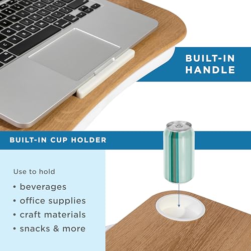 LAPGEAR Cup Holder Lap Desk - White Oak Woodgrain, Fits 14” Laptops - color: White Oak Woodgrain