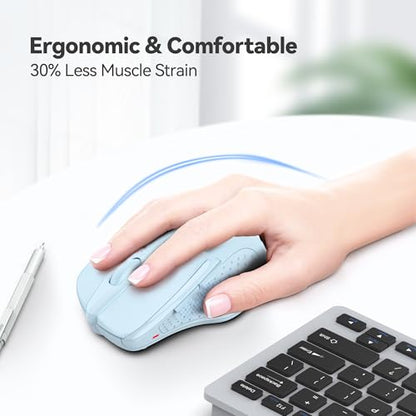 TECKNET Wireless Mouse, 2.4G Ergonomic Computer Mouse, 2600 DPI, Lightblue | Ergonomic Design with Side Grips, Adjustable DPI, 2-Year Battery, Compact Size, USB-A Plug & Play, Wide OS Compatibility - color: Lightblue