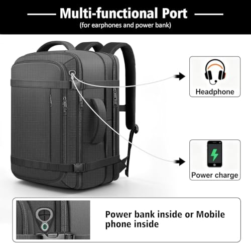 Travel Backpack with LifetimeWarranty,Expandable Carry on Backpack,Black | Expands 35L to 45L,Fits 17.3"Laptop Notebook,Water Resistant Weekender Backpack Business Trips Cable Access Port,Daily Travel - color: Black, size: Standard（35L-45L）