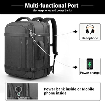 Travel Backpack with LifetimeWarranty,Expandable Carry on Backpack,Black | Expands 35L to 45L,Fits 17.3"Laptop Notebook,Water Resistant Weekender Backpack Business Trips Cable Access Port,Daily Travel - color: Black, size: Standard（35L-45L）
