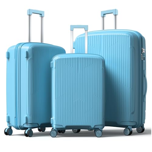 Nazhura Luggage Set, 3-Piece Hardside Suitcase Set, 20-inch Carry On, 24-inch, 28-inch Luggage - color: Blue
