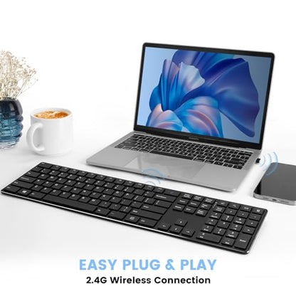 TIETI K01R Wireless Keyboard, 2.4G Slim and Compact Wireless Keyboard with Numeric Keypad, Long Battery Life, Lag-Free for PC Laptop Computer Windows, Black