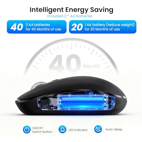 Wireless Bluetooth Mouse,USB+BT×2,Multi Device Ergo Full Size Mouses-big Hand,Metal 4-Way Super Scrolling,± 3000 DPI,10 Buttons,Plug&Play,Quiet,w/ 2 Batteries,Mice for Laptop,Computer,Tablet,Mac,iPad - color: Black-Bigger