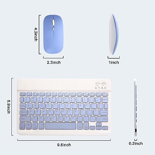 Bluetooth Keyboard and Mouse Combo for iPad - Rechargeable Wireless Keyboard & Mouse with 7-Color Backlit Compatible with iPad 9th/8th Gen, iPad Pro/Air/Mini, iPhone14/13/12 Pro, (10 inch Purple) - color: purple