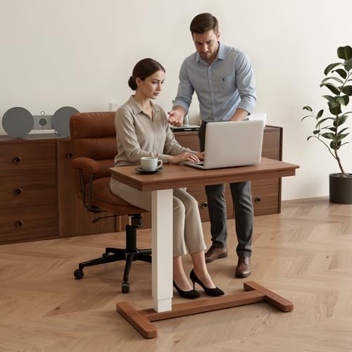 Muwuele Solid Wood Overbed Bedside Table with Wheels, Adjustable Medical Tilt Top Hospital Bed Table Over The Bed, Rolling Laptop Desk, Mobile Standing Desk for Hospital and Home Use (Walnut) - color: Walnut