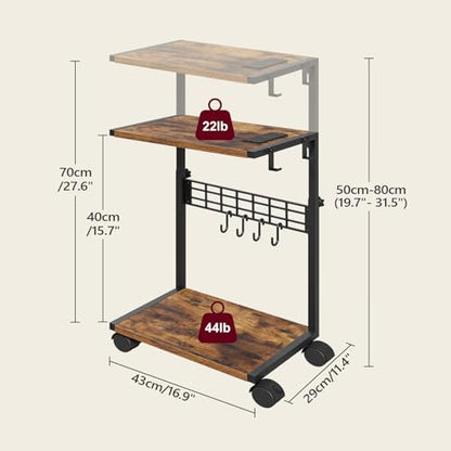 PC Stand with Charging Station, Height Adjustable Computer Tower Stand, 19.7"-31.5" H, Computer Cart with Wheels and Hooks, CPU Holder for Floor, Carpet and Under Desk, Rustic Brown - color: Rustic Brown