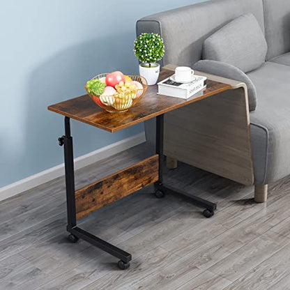 Karl home Mobile Side Table 31.5 inch Computer Desk with Wheels, Rustic Brown - color: Rustic Brown, size: 31.5"+No Power Sockets