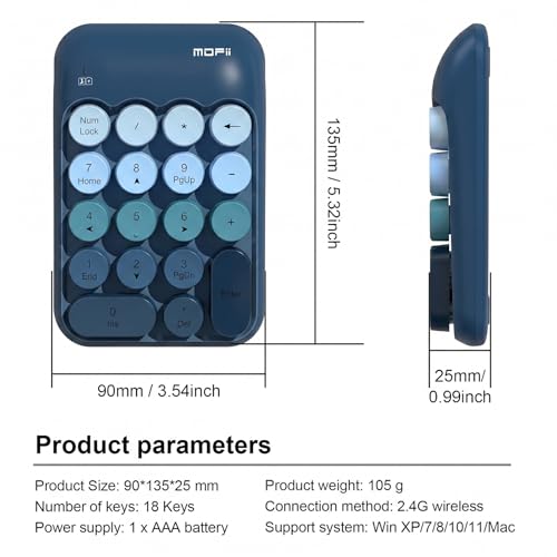 Lomiluskr Cute Wireless Numeric Keypad with 2.4G USB Receiver, Colorful Round Keycaps, Portable Financial Accounting Numpad Number Keyboard, Suitable for PC, Laptop (Blue Gradient) - color: Blue Gradient
