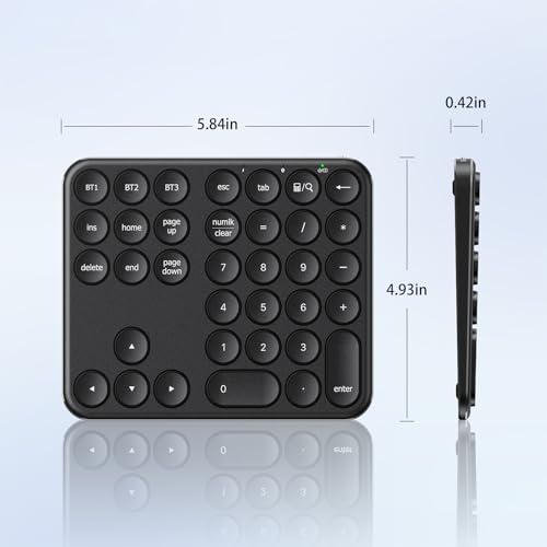 iClever Bluetooth Number Pad, Multi-Device Wireless Numeric Keypad, USB-C Rechargeable, 35 Keys Portable Numpad for Data Entry, Financial Accounting, Compatible with Laptop, Mac, iMac, Tablet, PC