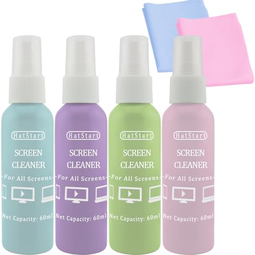 4-Pack Screen Cleaner Spray and 2 Pcs Microfiber Cloth Kit - for LCD, Laptop, PC, MacBook, iPhone, iPad, Computer Monitor, TV, Phone, Tablet, Touchscreen, Eyeglass Lens, and Car Display - color: Pink Blue Green Purple