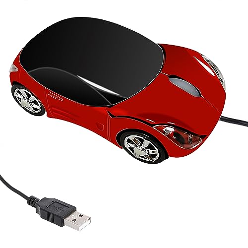PCTC Cool Sport Car Shape USB Wired Optical Mouse (Red) | for Laptop or Office Desktop,Ergonomic,1000DPI 2 Headlights 3 Buttons Office Home School Gift - color: Red