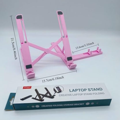 Portable Laptop Stand with Phone Holder, Adjustable Foldable Computer Riser for Desk, Lightweight Ergonomic Tablet Mount for 10-15.6", White