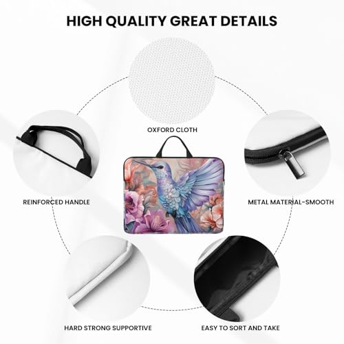 Pink Flower Hummingbird 14 Inch Laptop Sleeve Case，Handheld Waterproof/Shockproof Computer Carrying Bag Suitable for Daily Travel/Tourism/Business Trips, etc - color: Pink Flower Hummingbird