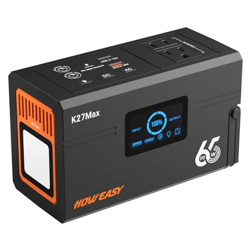 HOWEASY Portable Power Station 135W（270W Peak), Backup Lithium Battery with 110V AC Outlets,98Wh(26400mAh) Solar Generator for Camping,for Outdoor Camping Emergency(Solar Panel Not Included) - color: Black Gray