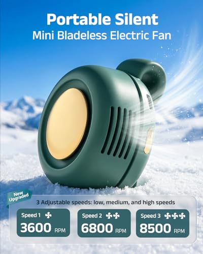 Personal Fan Clip-On, 360° Rotatable Portable Silent Mini Bladeless Fan | 3-Speed Personal Clip On Fan Rechargeable Whirlwind Clip Fan for Shirt Waist Outdoor, Travel, Home - color: Green