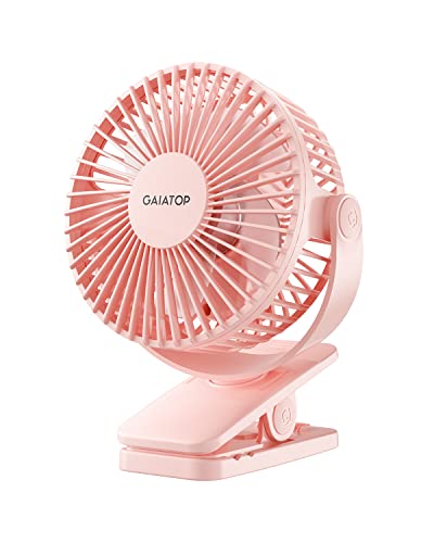 Gaiatop Portable Clip on Fan Battery Operated, Small Powerful 3 Speed Quiet 360° Rotate, USB Rechargeable Mini Personal Cooling Fan for Desk Table Home Office Stroller Camping Women Gifts Pink | Battery Operated, Small 3 Speed Quiet 360° Rotate, Cooling f