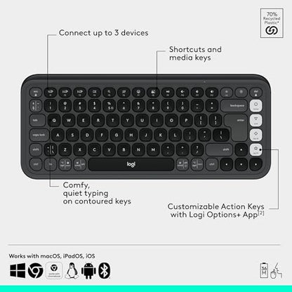 Logitech POP ICON Combo Keyboard and Mouse - Graphite and Off-White | Comfortable typing, programmable keys and buttons, quiet clicks, Bluetooth, easy-switch up to 3 devices - color: Graphite White, style: Combo