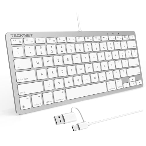TECKNET Wired Keyboard for MacOS Devices with Dual Interface, Slim Mac Keyboard, Comfortable Ergonomic Typing Angle & Stable Connection for PC/Laptop, Compatible with MacBook, iMac, Mac mini/Pro - color: White