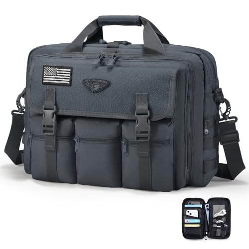 Large Tactical Laptop Bag for Men, Military 17.3 Inch Computer Bag Briefcase with Passport Wallet, Carry on Messenger Bag - color: Grey