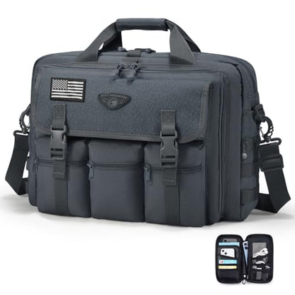 Large Tactical Laptop Bag for Men, Military 17.3 Inch Computer Bag Briefcase with Passport Wallet, Carry on Messenger Bag - color: Grey