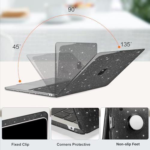MOSISO Compatible with MacBook Air 13 inch Case M5 M4 M3 M2 2026-2022 | 4 in 1 Kit Bling Sparkly Hard Shell for MacBook Air 13.6 inch Case, Glitter Cover, A3449 A3240 A3113 A2681, Black - color: Black