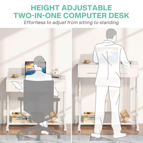 Tribesigns Portable Desk with Drawers, Mobile Laptop Desk with Wheels, Sofa Side Table Bed Desks, Small Standing Desk for Home Office (White) - color: White
