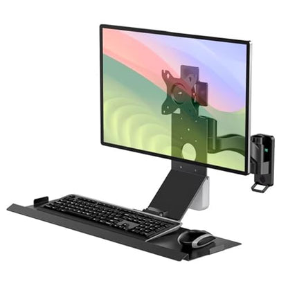Monitor and Keyboard Wall Mount, Stand/sit Workstation, with Pneumatic Arm, Load 10kg, with 60cm Foldable Keyboard Tray, for 15-32 Inch Single Screen - color: Black