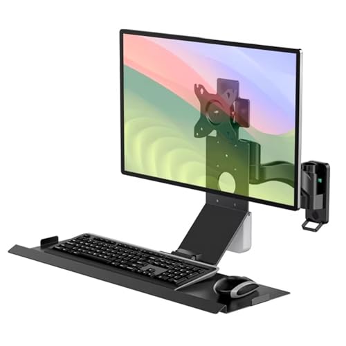 Monitor and Keyboard Wall Mount, Stand/sit Workstation, with Pneumatic Arm, Load 10kg, with 60cm Foldable Keyboard Tray, for 15-32 Inch Single Screen - color: Black