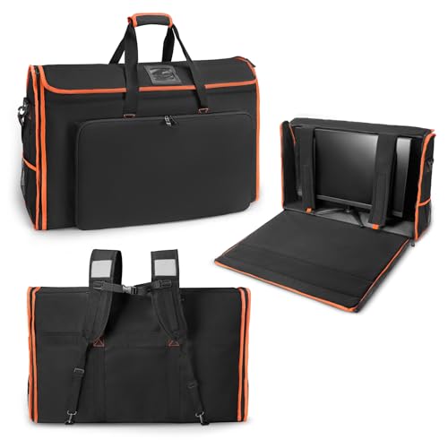 27-32 Inch Monitor Carrying Case,Padded TV Travel backpack -12MM Thick Full Wrap, 32 inch Monitor Bag Hold Up to 2 LCD Screens/TVs,4 Ways to Carry,Multiple Pockets for Keyboard,Mouse,Accessories