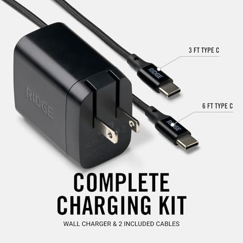 Ridge 45W Wall Charger Set, Dual USB-C Ports, Laptop-Grade Power with Complete Cable Kit Included - Matte Black - color: Matte Black