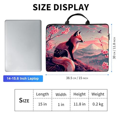 Laptop Bag,14 15 15.6 inch Laptop Case Sleeve,Computer Sleeve with Handle for Women Men,Carrying Case for MacBook,Dell,Lenovo,Notebook Computer,Pink Flower Fox - color: Pink Flower Fox