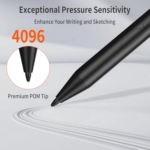 Stylus Pen for Surface Pro, 4096-Level Pressure & USB-C Fast Charge | Works with Surface Pro 11/10/9/8/X, Surface Laptop/Book/Go/Studio, Kobo, Palm rejection for natural note-taking & sketching. - color: 4096-black