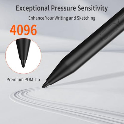 Stylus Pen for Surface Pro, 4096-Level Pressure & USB-C Fast Charge | Works with Surface Pro 11/10/9/8/X, Surface Laptop/Book/Go/Studio, Kobo, Palm rejection for natural note-taking & sketching. - color: 4096-black