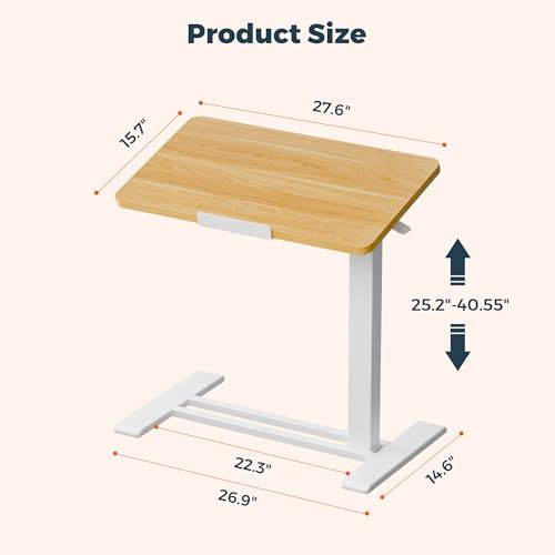 28''Pneumatic Overbed 50°Tilting Bedside Table,Small Standing Desk | 27.6" W x 15.7" D, Maple Rolling Bedside Table,Hospital BedTable,Medical Bedside Table,Overbed Table with Wheels,Mobile Desk - color: Maple, size: 2816