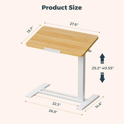 28''Pneumatic Overbed 50°Tilting Bedside Table,Small Standing Desk | 27.6" W x 15.7" D, Maple Rolling Bedside Table,Hospital BedTable,Medical Bedside Table,Overbed Table with Wheels,Mobile Desk - color: Maple, size: 2816