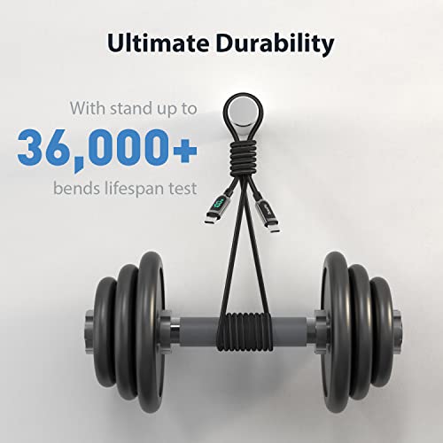 SOOPII 100W USB C to USB C Cable,[10ft,2-Pack],Nylon Braided Fast Charging Cable with LED Display for lPhone 15/15 Pro/15 Plus,lPad Air,MacBook Pro, Galaxy S24/S23(Black) - color: Black, size: 3M 2Pack - 100W