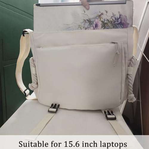 Aesthetic Crossbody Bag with Cute Pins and Ornament, Nylon Shoulder Messenger Bag Japanese Kawaii Bag for Women Men - color: L-black-fit Laptop