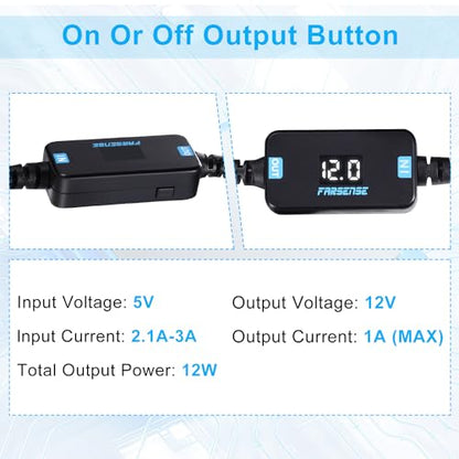 FARSENSE USB DC 5V to 12V Step Up Power Cable(3FT),USB C to DC 12V Adapter with DC Jack 5.5 x 2.5mm(Compatible with 5.5 x 2.1) and 3.5 x 1.35mm, Boost Converter Supports Voltage Display