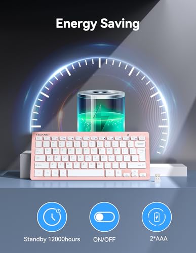 TECKNET 2.4G Wireless Keyboard - Mini Compact Keyboard with Media Hotkeys, 12-Month Battery Life, Compatible with PC, Desktop, Laptop, Smart TV - Pink - color: Pink