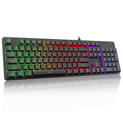 Redragon K521 Upgrade Rainbow LED Gaming Keyboard, 104 Keys Wired Mechanical Feeling Keyboard with Multimedia Keys, One-Touch Backlit, Anti-Ghosting, Compatible with PC, Mac, PS4/5, Xbox - color: Black