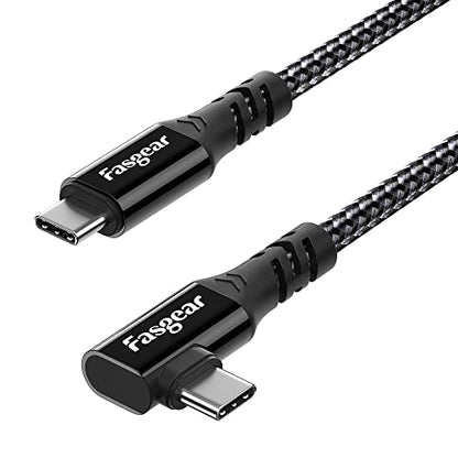 Fasgear USB C to USB C 3.2 Gen 2x2 Cable, 10ft, Black | 90 Degree, 4K Video, 20Gbps, 100W, Nylon Braided, Compatible with Mac-book Pro, i-Pad Pro, Laptops, Monitors, Galaxy S22 - color: Black, size: 10 ft